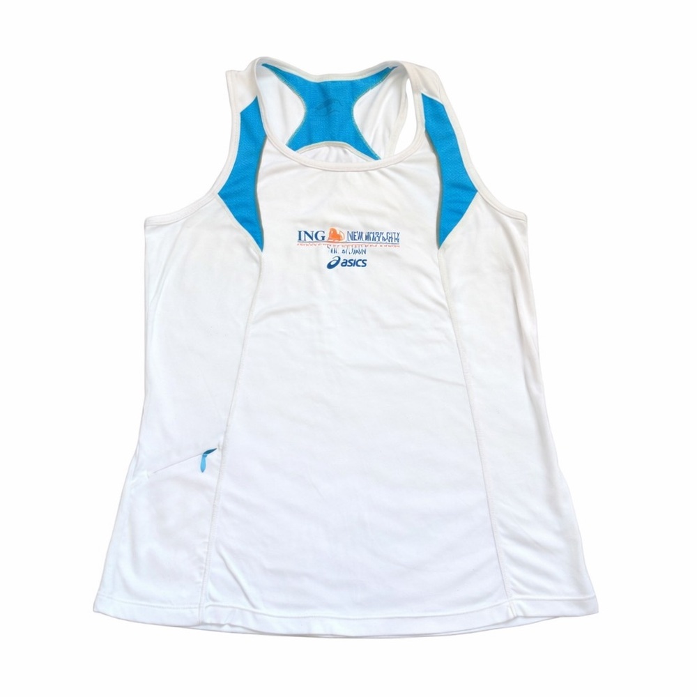 ASICS 2009 NYC Marathon White Blue Running Tank Top